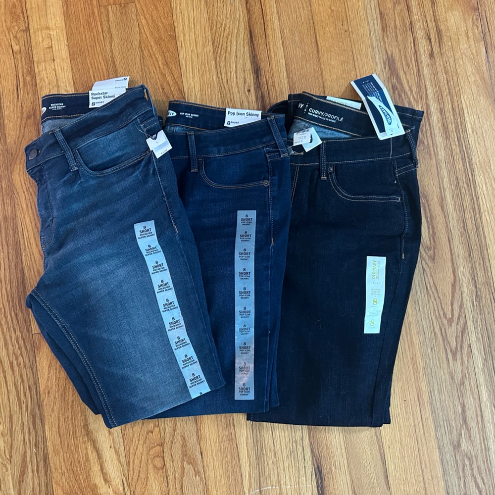 Old Navy jeans. Three pair various style. Size 8 women’s.